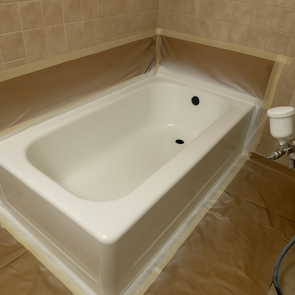 Rénovation de baignoire par projection de résine à Nice 06100 avec application au pistolet par Renov Bain, spécialiste sanitaire dans les Alpes-Maritimes